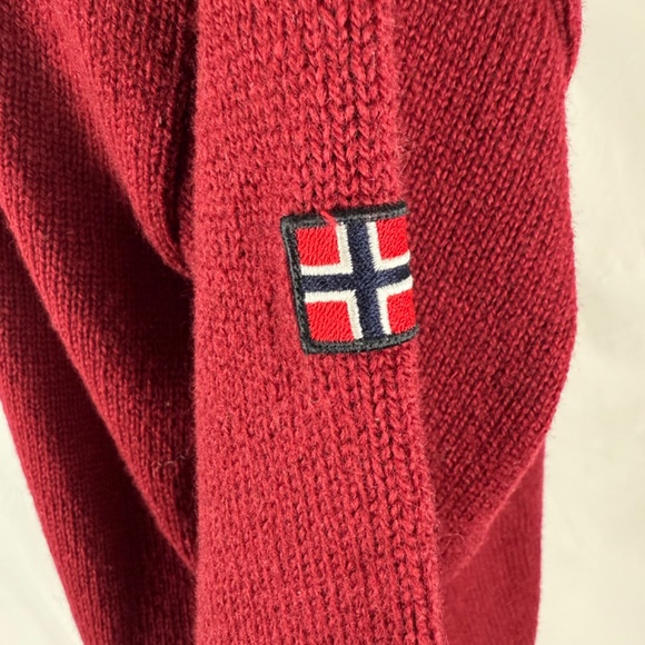 Norlender Norway Ski Sweater M Red Wool Blend Quarter Zip Pullover Excellent - Picture 9 of 11